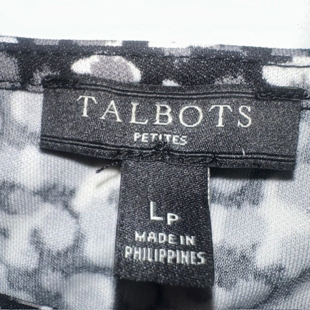 Talbots Knit Dress 3/4 Sleeve Faux Wrap Black Gray White Print Dress Size LP - Picture 10 of 10